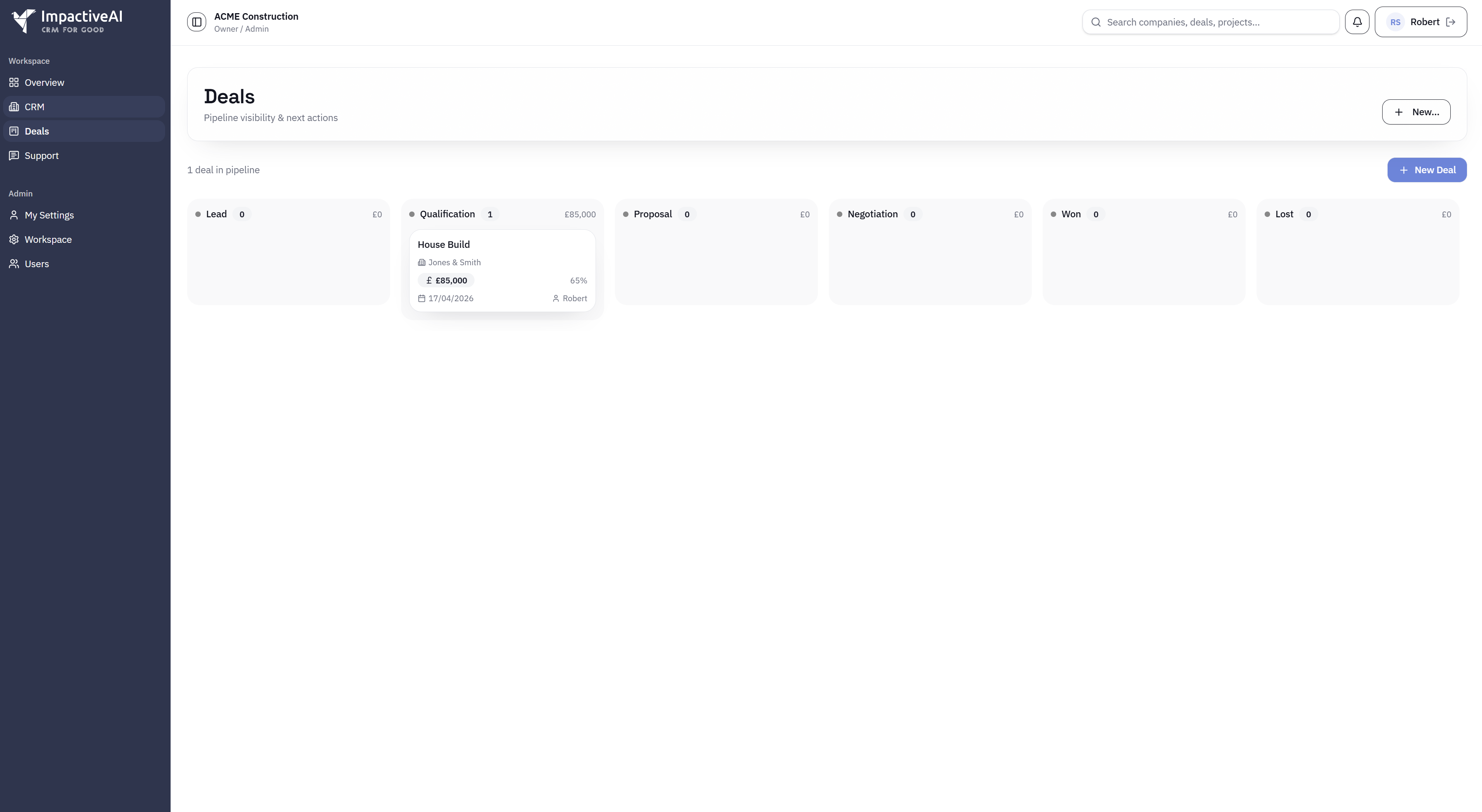 ImpactiveAI CRM Deals Pipeline
